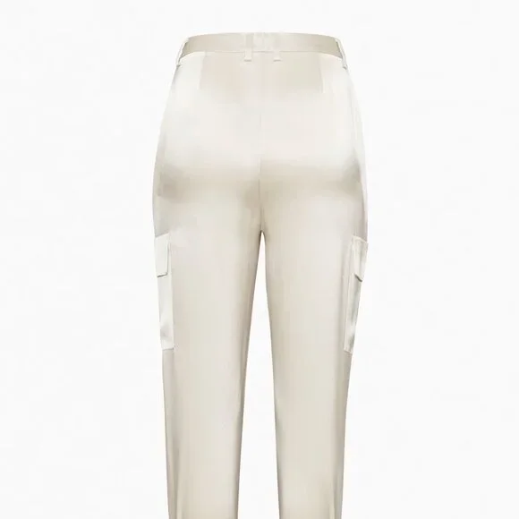 Aritzia Babaton Refined Satin Cargo Pants Matte Pearl Ankle Cut Women's Size 6 - Picture 6 of 12